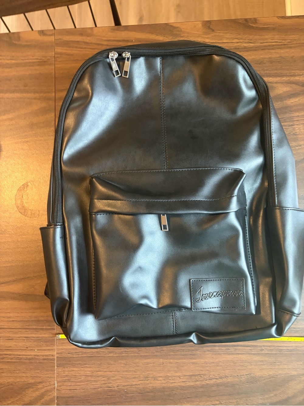 Black Faux Leather Backpack for Men